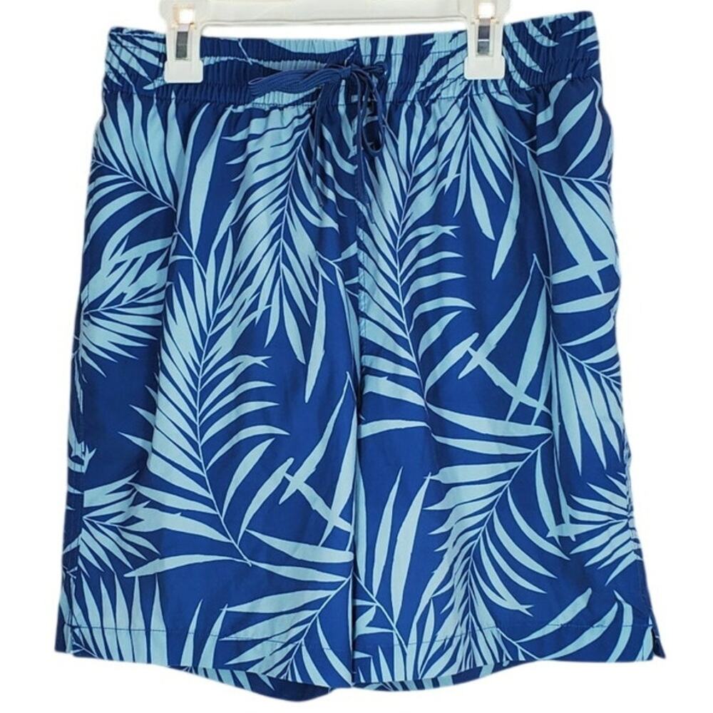 Men's Caribbean Joe Blue Palm Print Swim Trunks Size M